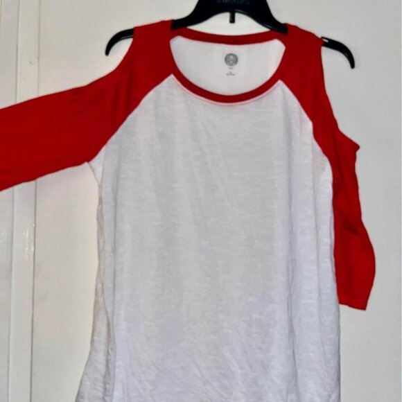 SO Tops - Authentic American Heritage by SO Dropped Shoulder White & Red Shirt, XL